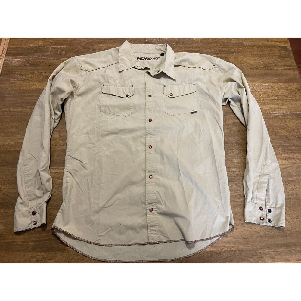 Thor mx Shirt, Men's Size Large, Tan, Button Up, Long Sleeve, Front Pockets